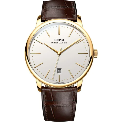 Lobinni Men Business Waterproof Fashion Simple Style Automatické mechanické hodinky na zápästie - kožená skupina