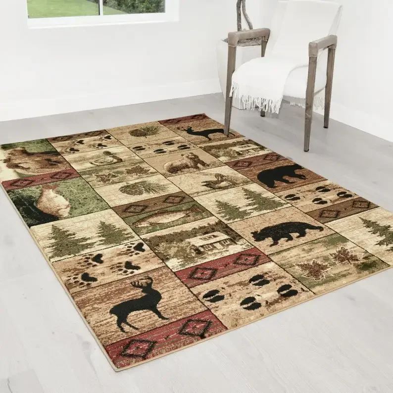 Lodge kabína Príroda a zvieratá Soft flanelové podlahové koberce Geometrický dizajn ryby Moose medveď juhozápadný kmeňový koberec koberec