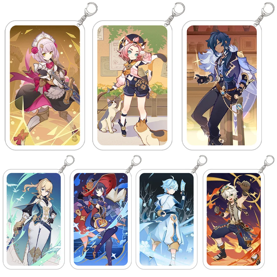 Loen Store Genshin Impact Albedo Diona Razor Mika zicu Noelle Fischl Square Acryl Keychain Cute Bag Prívesok Boys Girls Darček