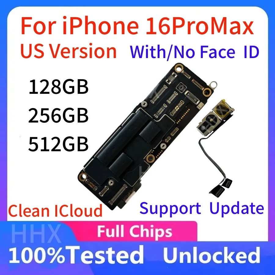 Logická doska pre iPhone 16/16 Pro /16 Pro Max odomknutá základná doska s tvárou v USA Fyzická karta USA Čisté iCloud 16 plus