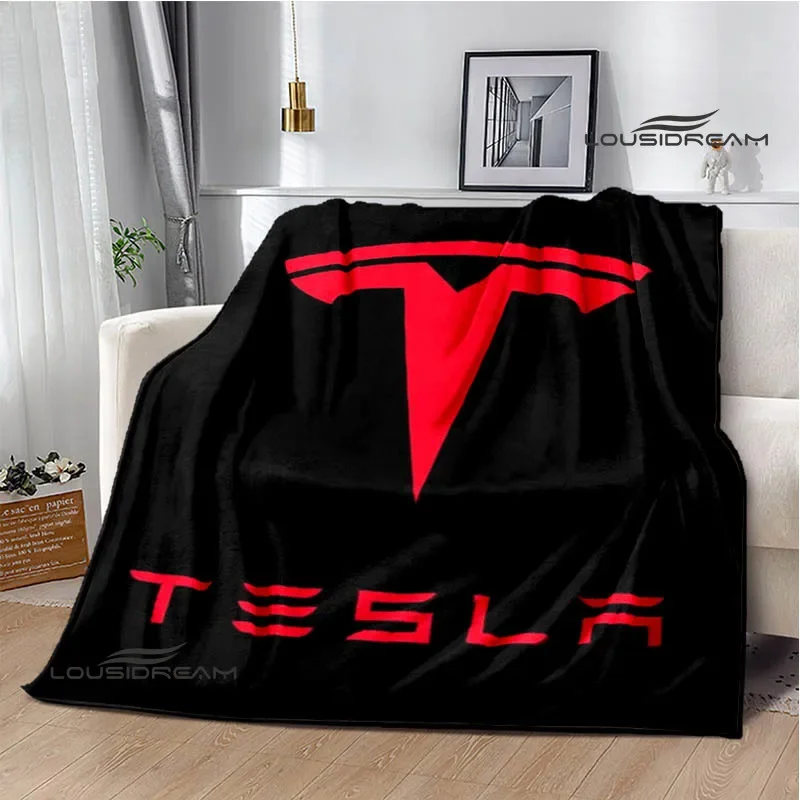 Logo Tesla Vytlačená prikrývka Príruba Warmet Deka Soft and Comfort Deka Hrot Hrot Deka lôžkových obložení narodeninový darček