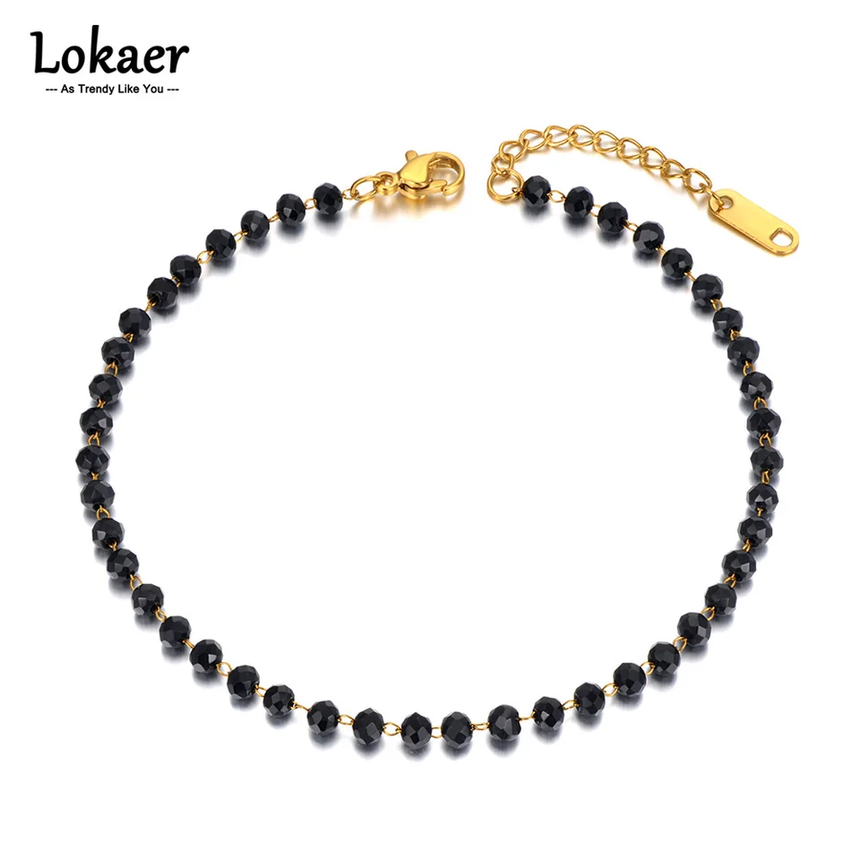 Lokaer Fashion Black Cz Crystal Charle Anklets for Women Girl Girl Cominless Ocel Link Chain Čechia Beach Foet Anklet šperky A21029