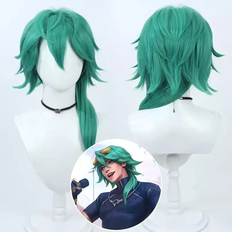 Lol HeartSteel Ezreal Cosplay parochňa Green Tepelne odolné voči syntetickým vlasom na párty Halloween Role Play Party