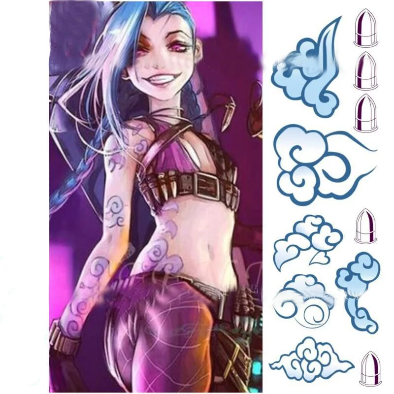 Lol jinx cosplay tetovanie nálepky ramená ramena