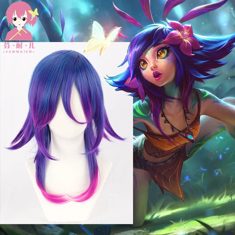 Lol neeko cosplay parochne Parochne zvedavej chameleónovej hry Cosplay parochňu odolné voči tepelné syntetické vlasy perucas cosplay parochňa