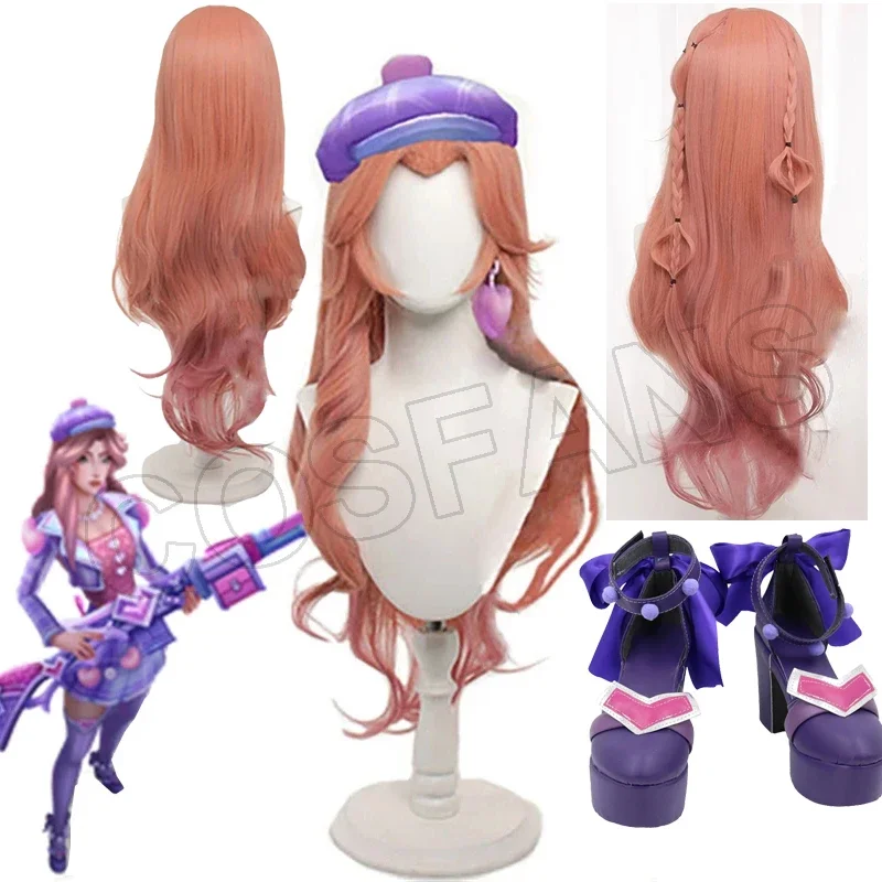 Lol zármutok a srdce Caitlyn Cosplay topánky parochňa 85 cm Ženy Valentín Cosplay Parochne s tepelne odolné voči syntetickým vlasom