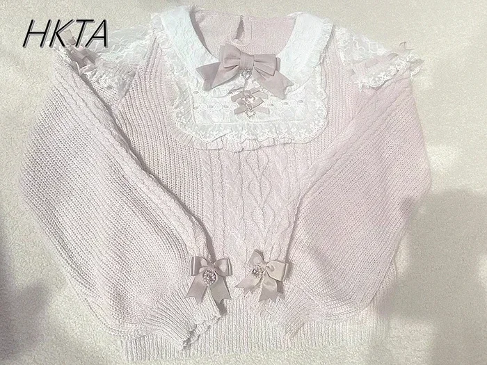 LOLITA Japanese Liz Sweater Ženy Jeseň Zimná zima Nový kamienok Láska Lace Lace Ruffle Mine Off-Ramer Sweater Sweater Knitwear
