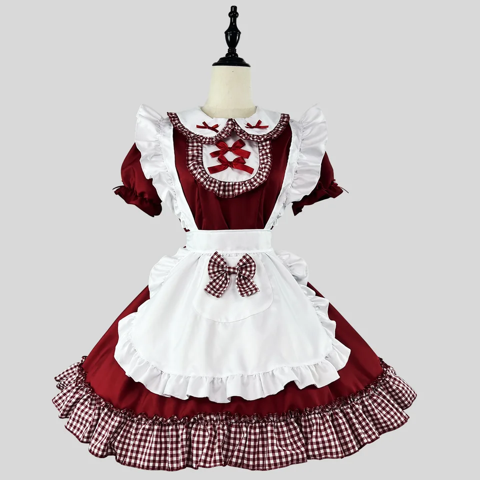 Lolita Maid Women, šaty vianočné sladké sukne cosplay plus veľkosť čiernej a červenej mäkkej dievčiny klasika