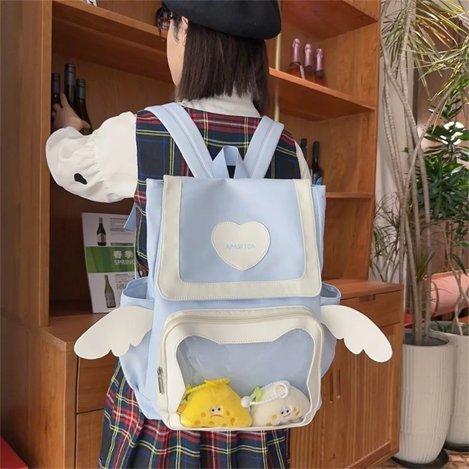 Lolita Wing Heart Ramer Bag Pvc Pu Dievčatá Dievčatá Messenger Bag Crossbody Darček s malou taškou na mince