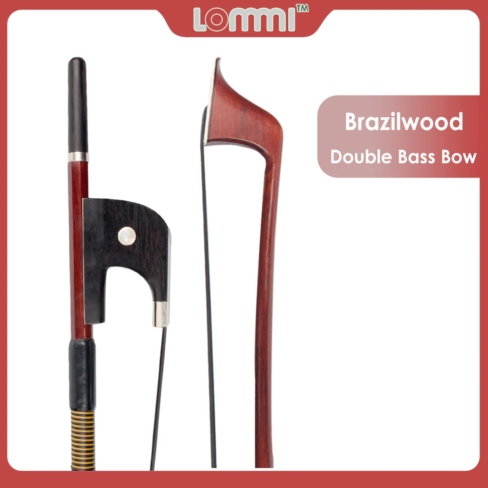 Lommi nemecký štýl Dvojitý basový luk 4/4 veľkosti Brazilwood Stick Ebony Frog Rovná palica hladký povrch biely koň