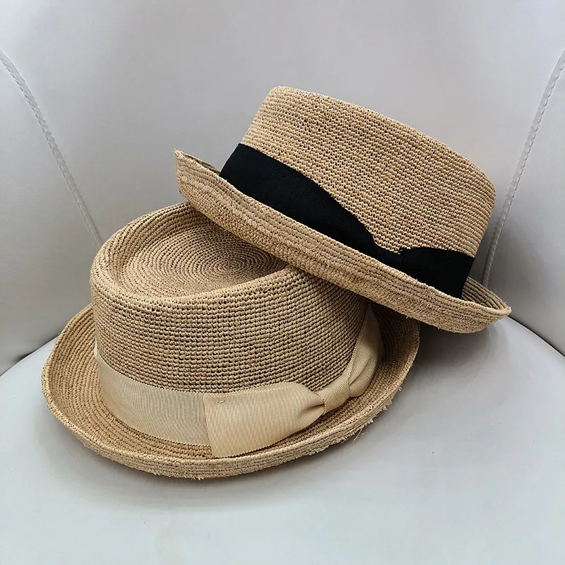Longbaili unisex letné raffia slamené klobúky pre mužov Fedoras Women Sun Protection Beach Hat