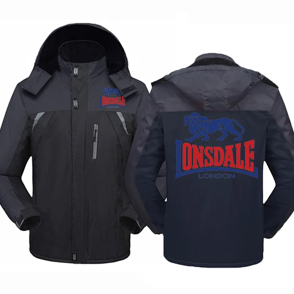 Lonsdale 2024 Zimná nová tlačiarenská muži zipsový bunda Motocykel Windbreaker Windproofter Zhustený vonkajší športový športový muž na kabát