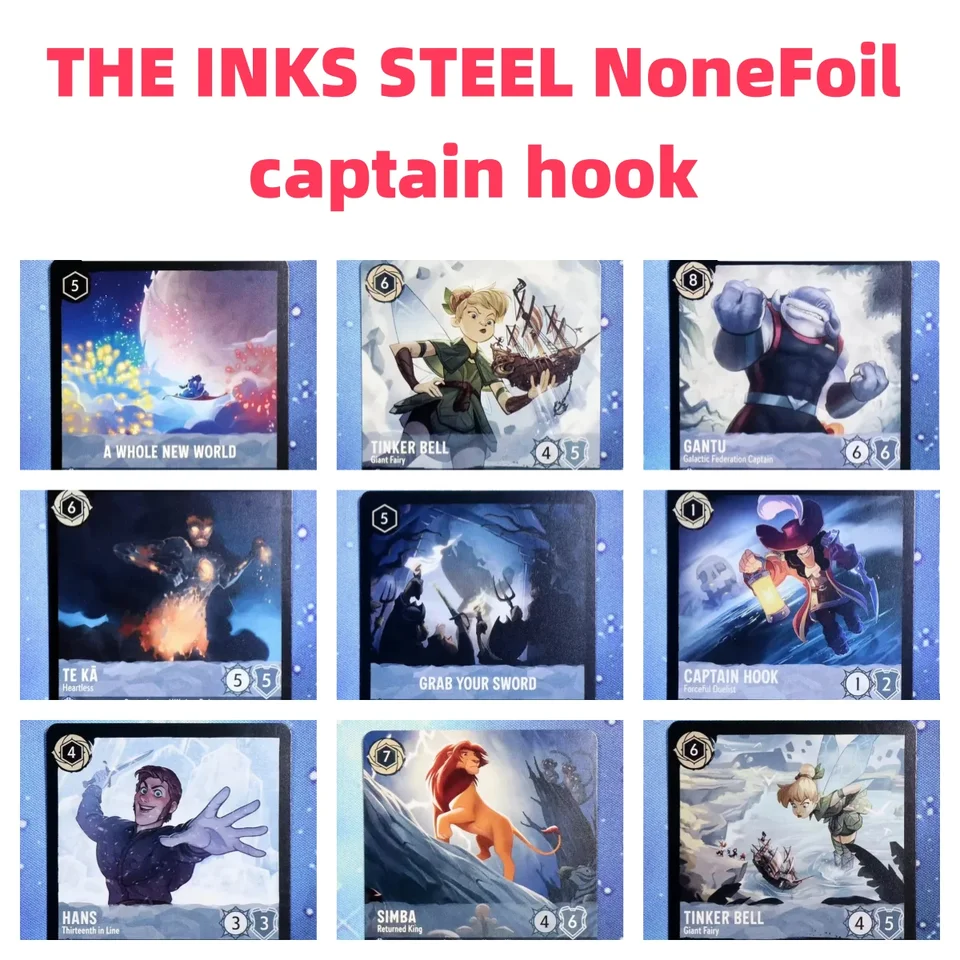Lorcana proxy the atrament oceľ Nonefoil –Captain Hook Gantu Hans Tinker Bell Simba Popadnite herné karty Sword TCG