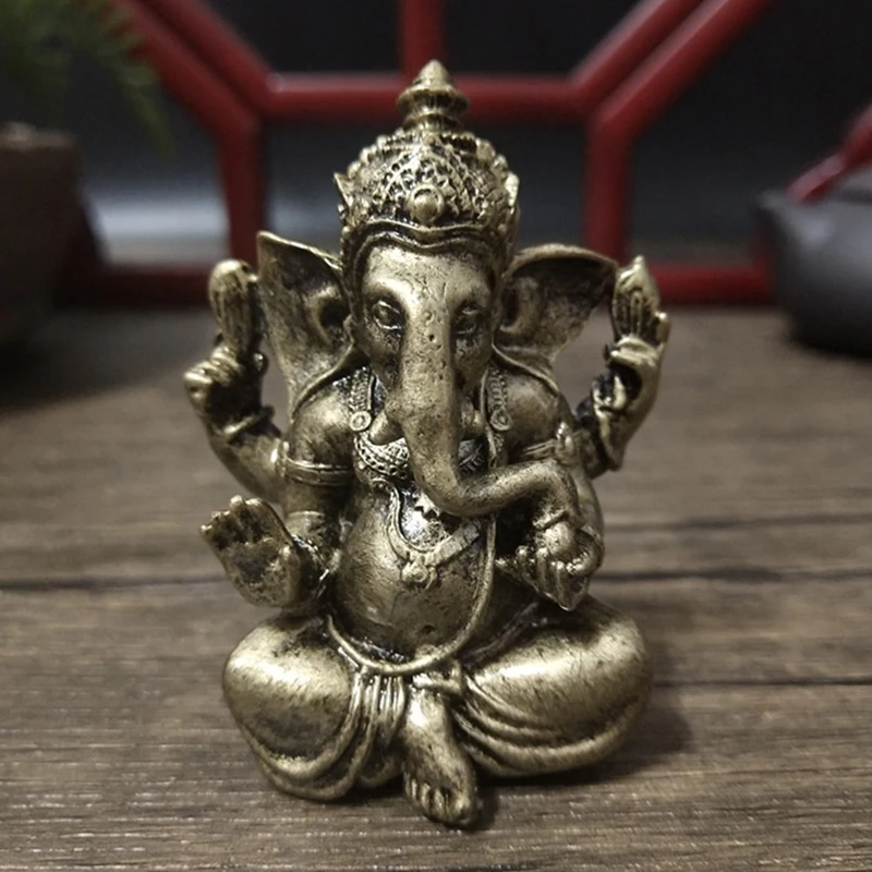 Lord Ganesha Buddha sochy bronzové farby ozdoby živici slon Hindu God Ganesh sochy figuríny šťastné domáce dekorácie