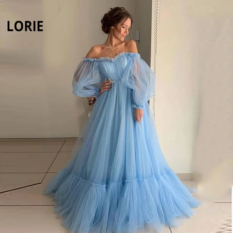 Lorie Blue Prom sa šaty dlhého rukávu z ramenných šaty princeznej 2024