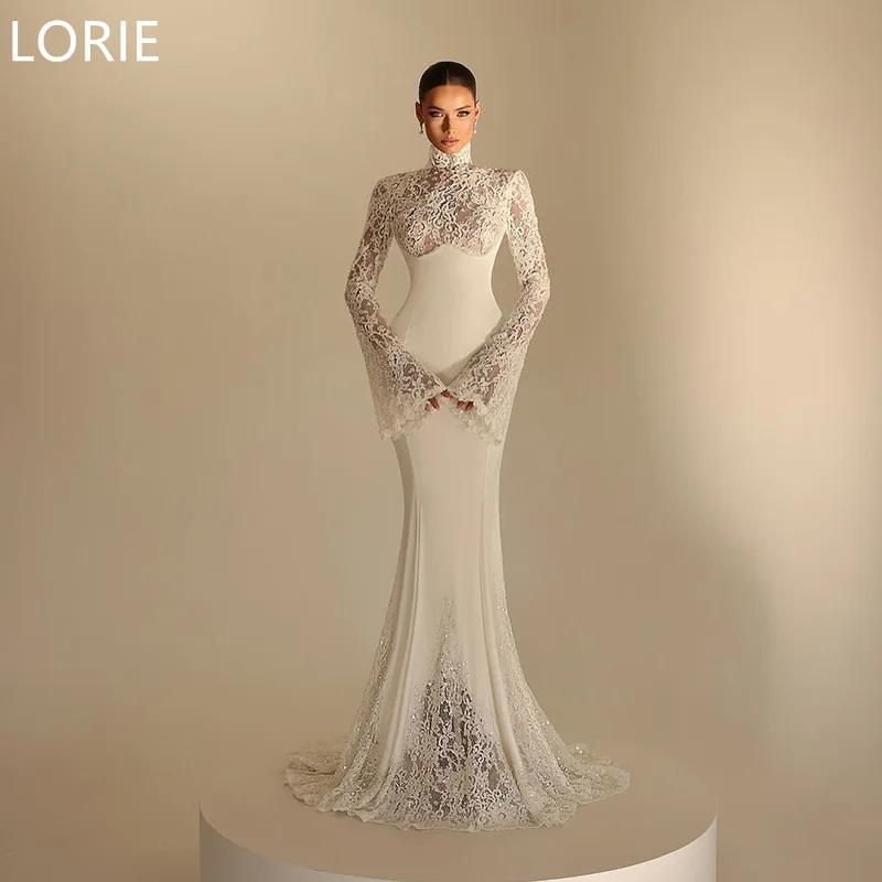 Lorie Elegantná panna Mermaid Svadobné šaty čipky Soft Svadobné šaty dlhé rukávy Vintage Country Svadobné šaty prispôsobené 2025