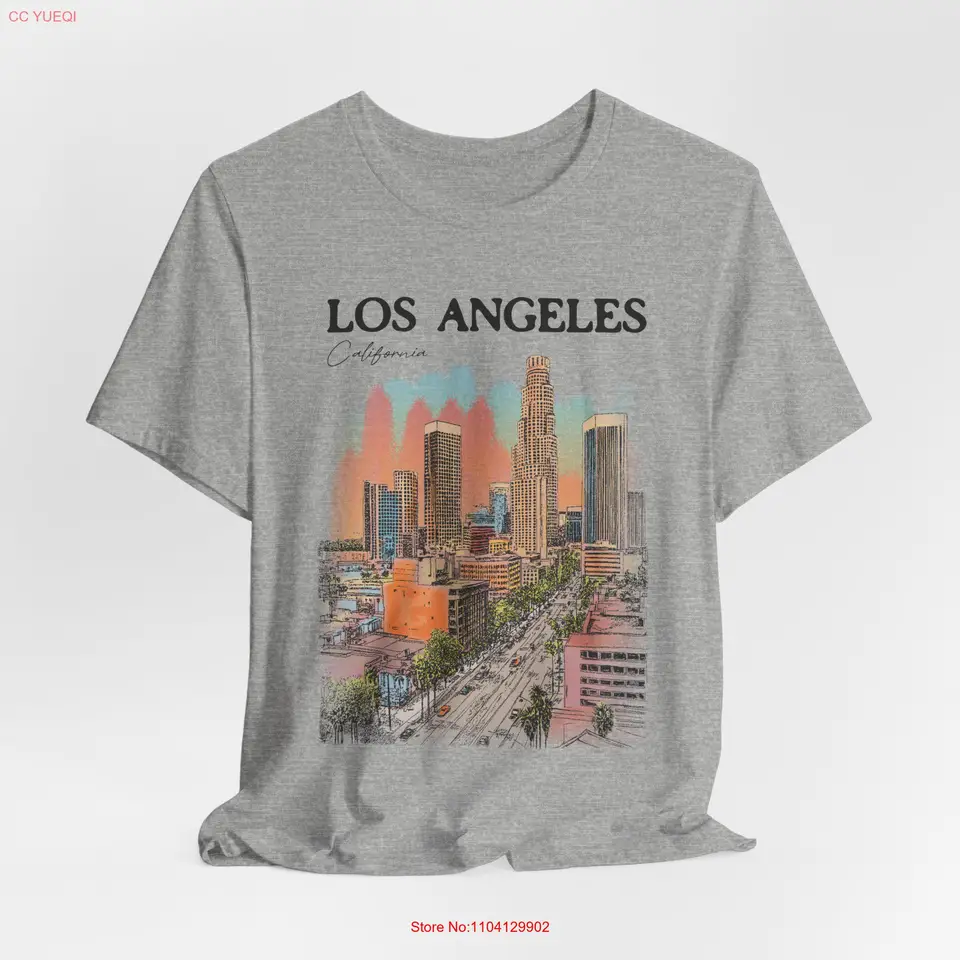 Los Angeles kreslenie tričko La Urban Skyline vintage štýl pre jej dlhé alebo krátke rukávy