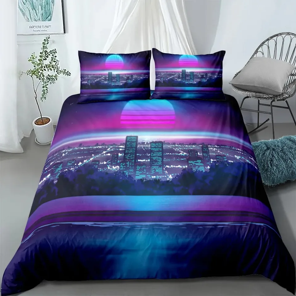 Los Angels Neon Duvet Cover Set UK Single Double King US Twin Full Queen Bed Linen Set