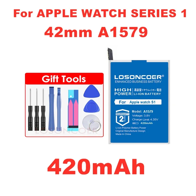 Losoncoer 420 mAh A1579 batéria pre Apple Watch Series 1 Series 2 38 mm 42 mm reálna kapacita série série1 Series1 batéria2