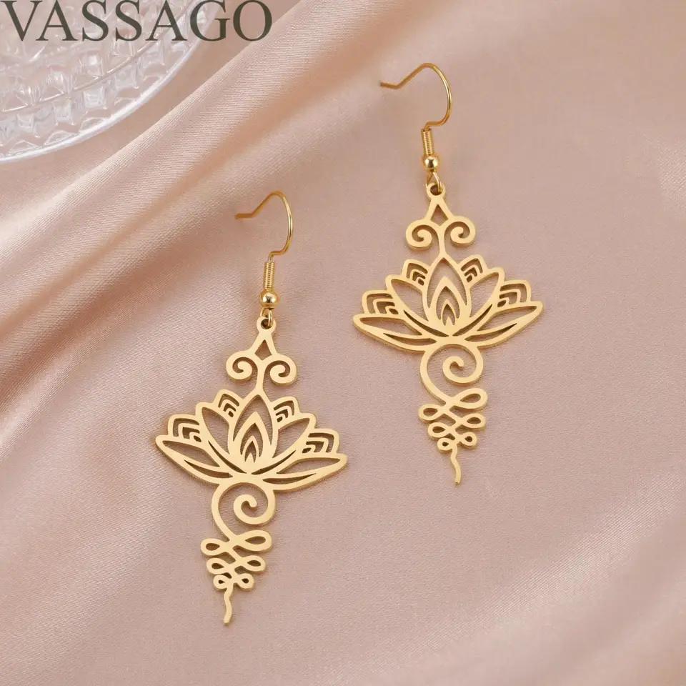 Lotus Flower Pendant náušnice z nehrdzavejúcej ocele Nealode lotosový náhrdelník Choker Chokra Symbol symbol hindu lotos prívesok duchovné šperky