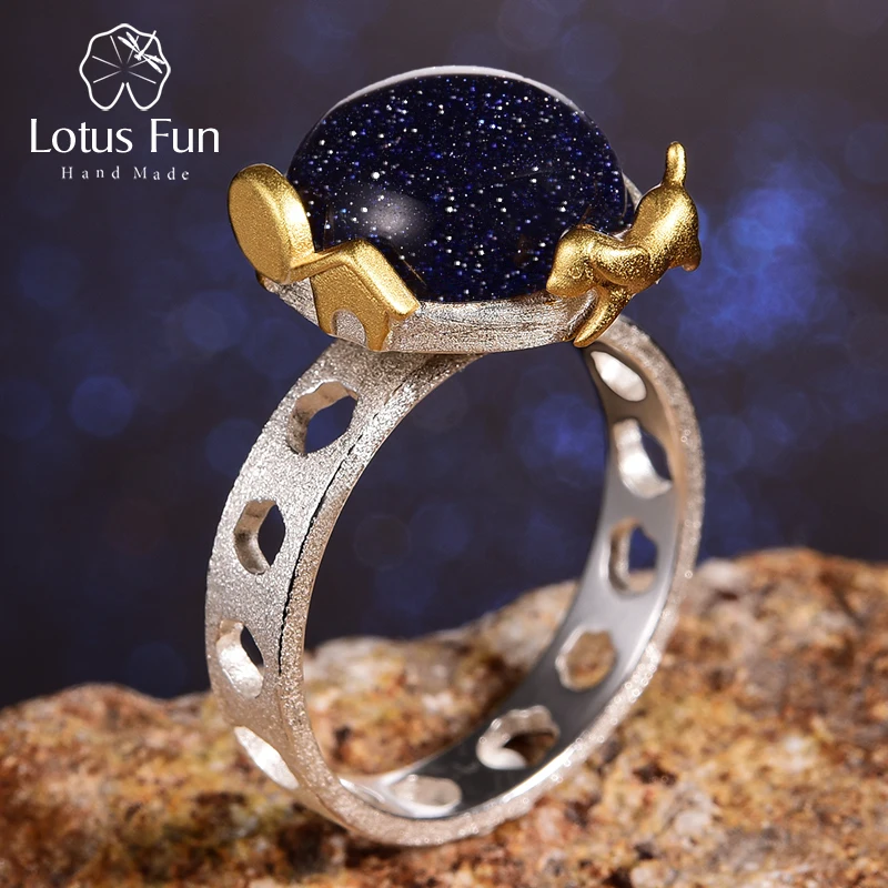 Lotus Fun Real 925 Sterling Silver Natural Gemstone Ručne vyrobený jemný šperk uniknúť zo Zeme otáčateľné prstene pre ženy