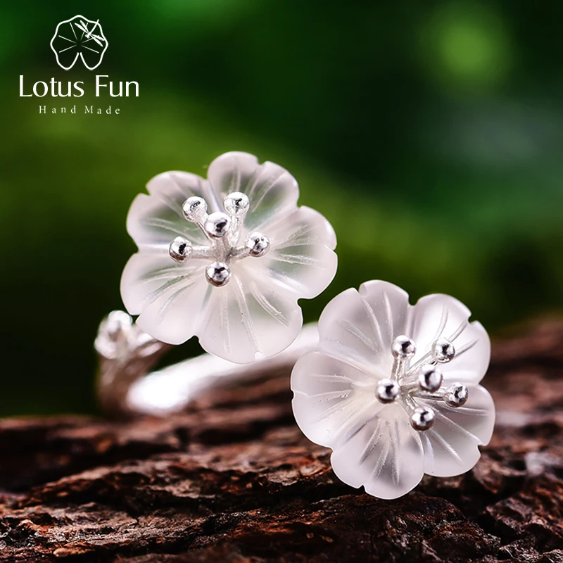 Lotus Fun Real 925 Sterling Silver Prírodný krištáľový prsteň ručne vyrábaný dizajnér jemných šperkov Kvetiny v dažďových prsteňoch pre ženy Bijoux
