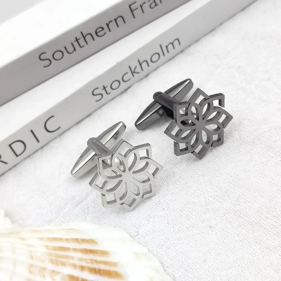 Lotus vzor z nehrdzavejúcej ocele Men oblek na rukávky Cufflinks košeľa Cufflinks Osobnosť