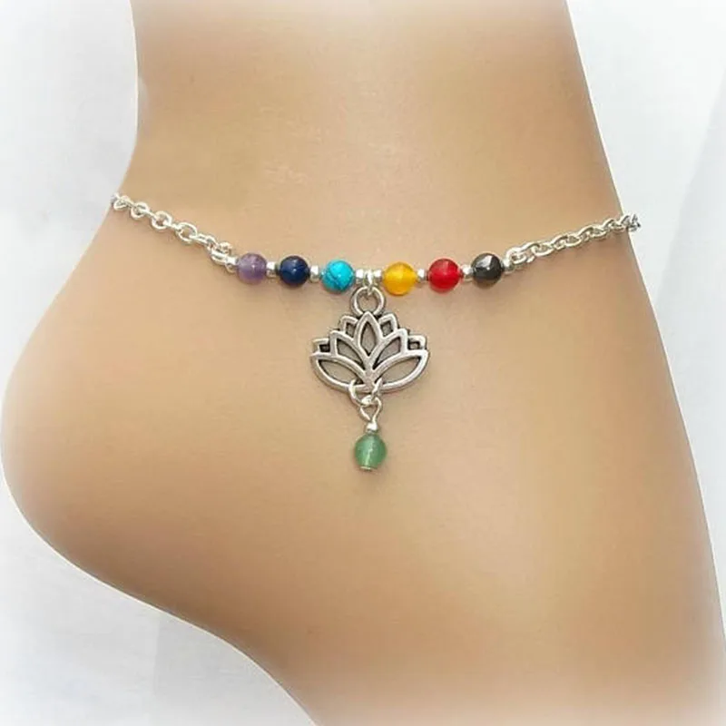 Lotus Čakra členok členok reťaz členku Gemstone Čakra Čakra reťazec dúhový korálkový členok