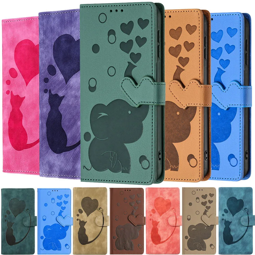 Love Elephant Cat Flip Leather puzdro pre Samsung Galaxy A05S A13 A14 A15 A16 A23 A24 A25 A32 A33 A34 A35 A52 A53 A54 A54 A55 5G Cover Cover