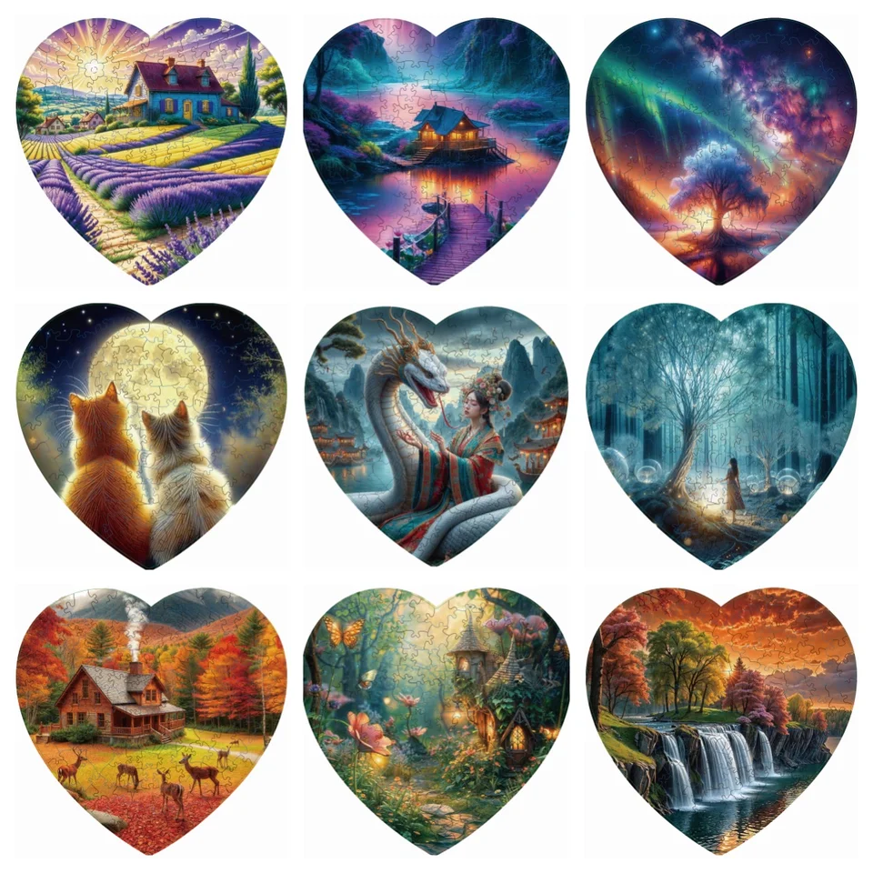 Love Flower God Beast Cat Drevené hádanky Montessori Games Boy 3D drevená skladačka dospelí vianočné stolové hry pre celé