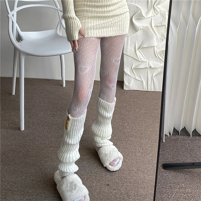 Love Flower Mesh Kawaii Japonské dievčatá lolita ins pančuchy roztomilé biele pančucháče jarné letné letné ultra tenké priehľadné pančuchy