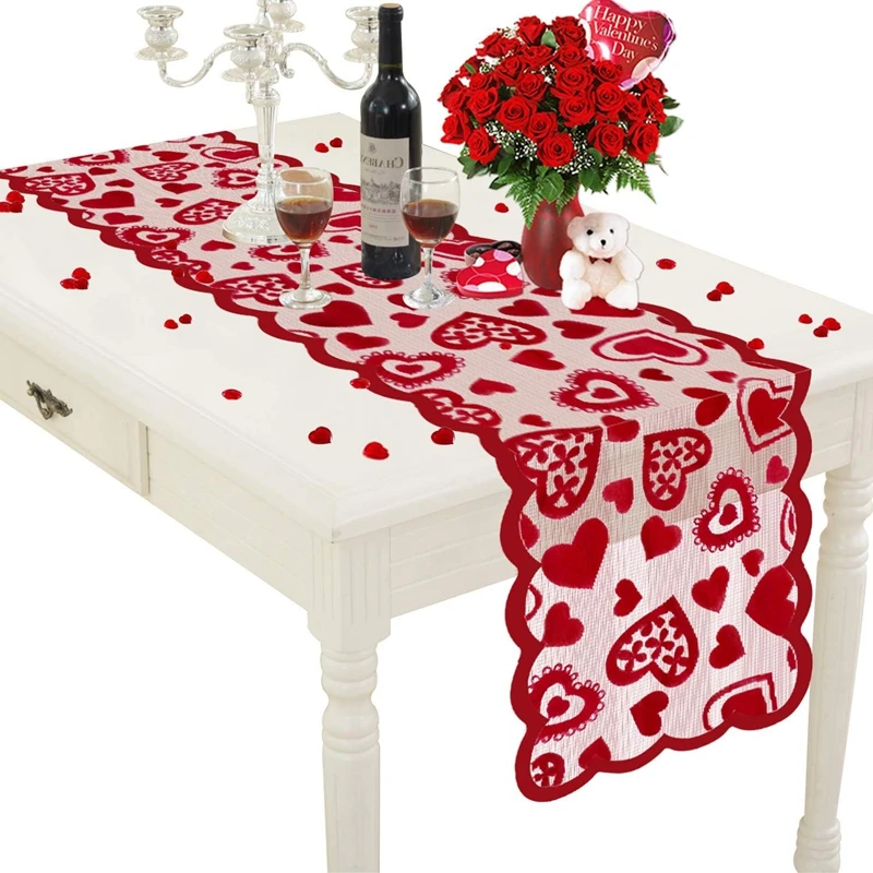 Love Heart Lace Table Runner pre Valentín Deň dekorácie svadobné výročie večierok Table Table Cover Cover Domáce dekorácie Dodávky Propagy