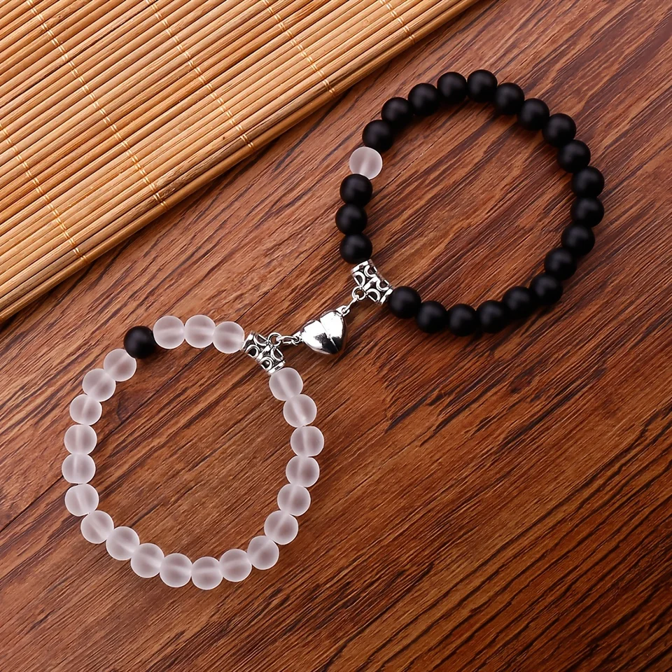 Love Heart Magnetické korálkové náramky Sada 2 ks natiahnuteľné ručné šperky pre najlepšieho priateľa/ páry