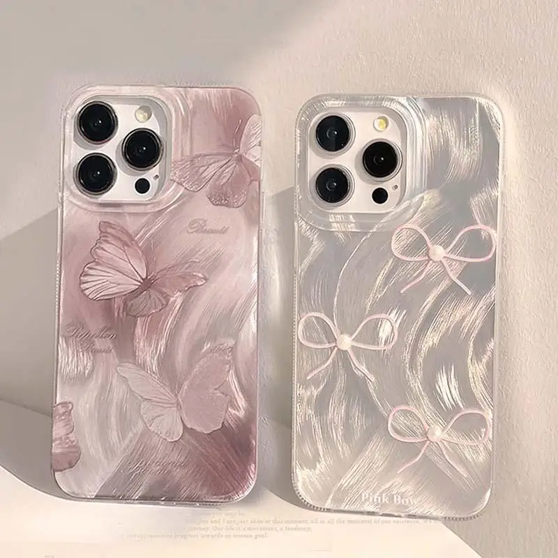 Love Heart Pink Bow Pearl Laser Strieborné puzdro pre Infinix Note 40 30 Pro Hot 40i 30 Play Smart 8 7 Tecno Spark 10 20 Cover Coque