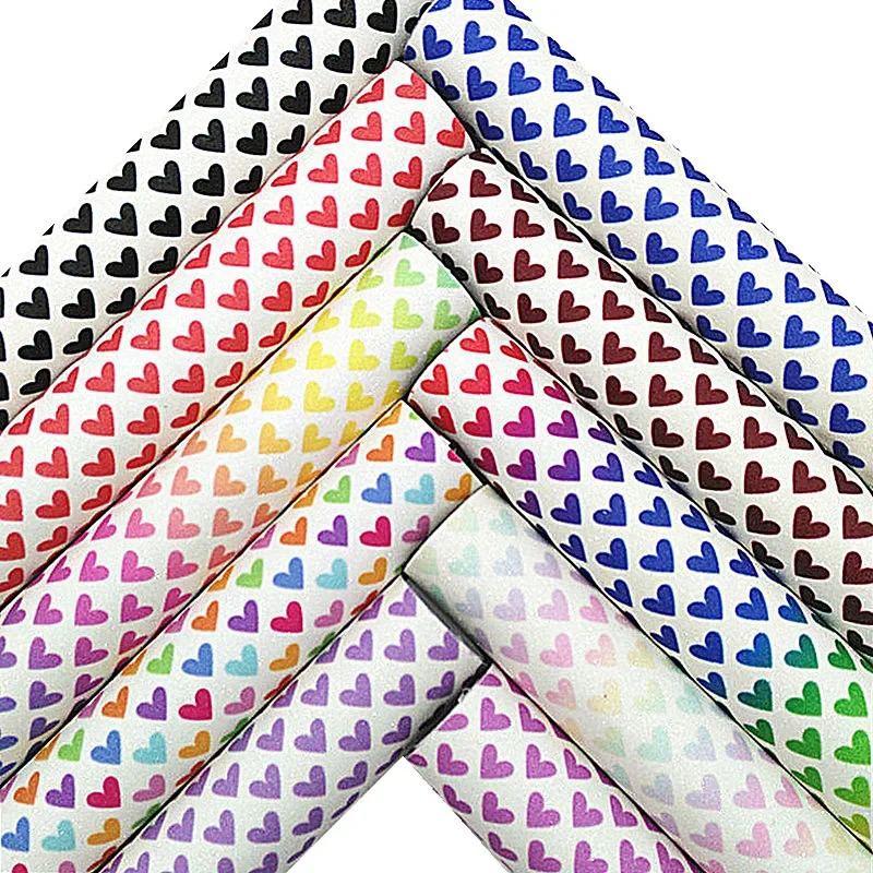 Love Hearts Tlačené trblietky faux vinylová tkanina s pletenými podkladovými trblietavými koženými plachtami pre náušnice DIY