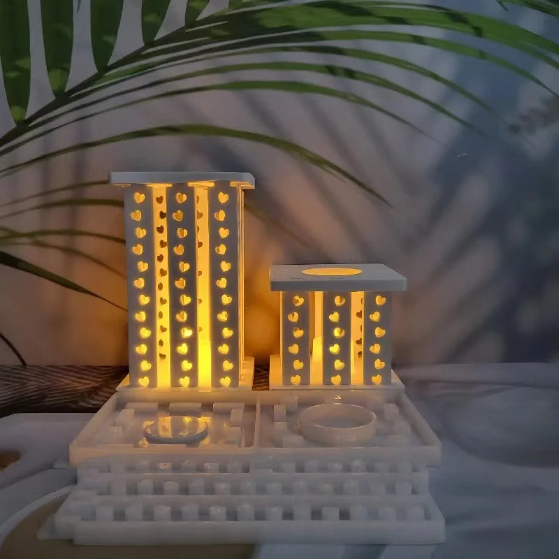 Love Lantern Building Sviečka držiak na sviečky Silikónová forma DIY Cement Sadrová hlina nalievanie epoxidové živice ozdoby
