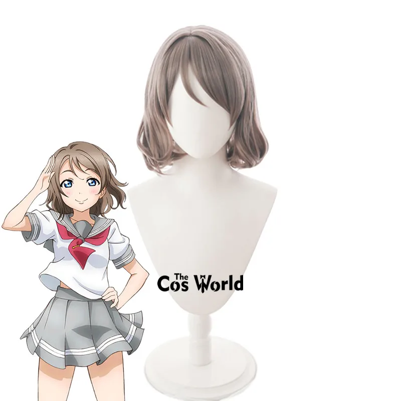 Love Live Sunshine Aqours Watanabe You 30 cm Stručne anime cosplay parochne vláknité tepelne odolné voči syntetickým vlasom + parochňou čiapka