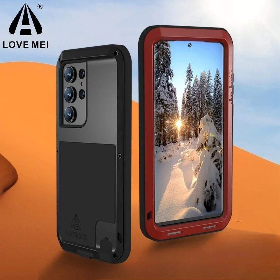 Love Mei telefónny puzdro pre Samsung S23 Plus Fe S24 Ultra vojenský kovový ochranný puzdro Silikónový šok Proof Prach Proof Cover