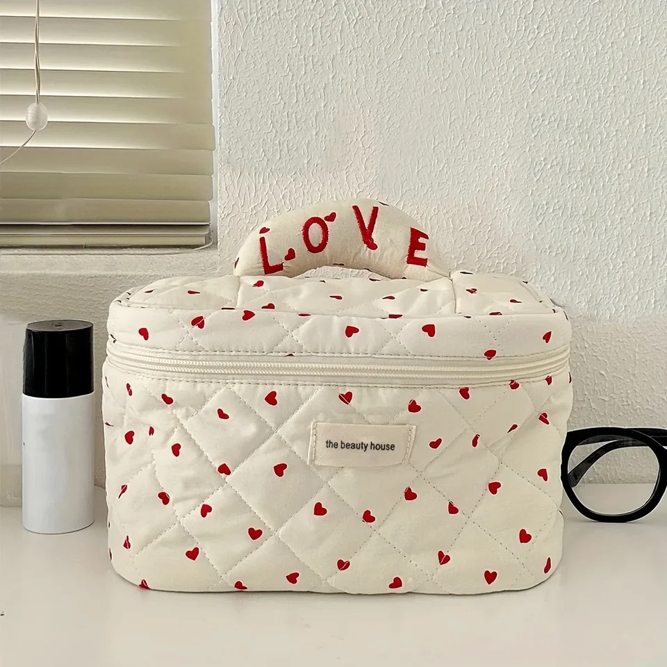 Love Mini Heart Print Mäkké bavlnené kozmetické tašky Korea Ins Storage vrecká pre ženy prenosný cestovný organizátor toaletná taška