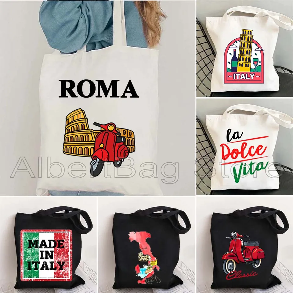 Love the Colosseum Taliansko Moped Bike Florence Rome Milan Italian Roman Italia Roztomilé darčeky plátno tote taška nakupujúci bavlnená kabelka