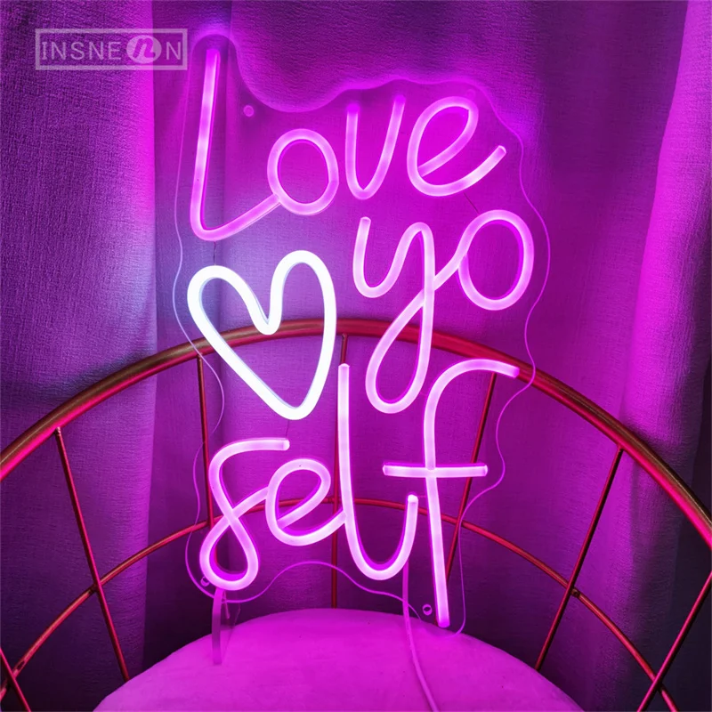 Love Yo Self Neon Signs LED svetlo ružové neónové znaky Svetlo pre izbu spálňa dievča Krása Estetická dekorácia neónové nočné svetlo 5V USB