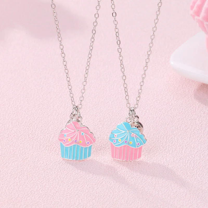 Lovecryst 2pcs/Set Cute Cute Ice Cream Drip Oil Najlepší priateľ náhrdelník BFF Friendship Darček pre deti