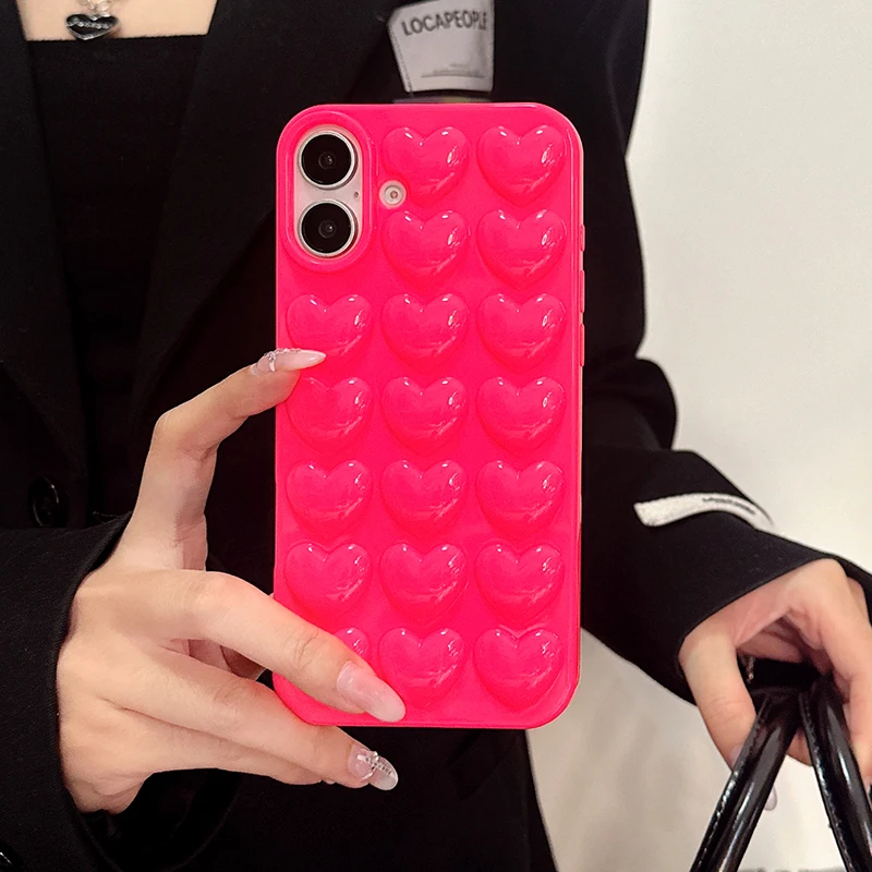 Lovely Rose Love Heart Glosy Silikone TPU Zadný kryt pre iPhone 11 12 13 14 15 16 Pro Max telefónny puzdro
