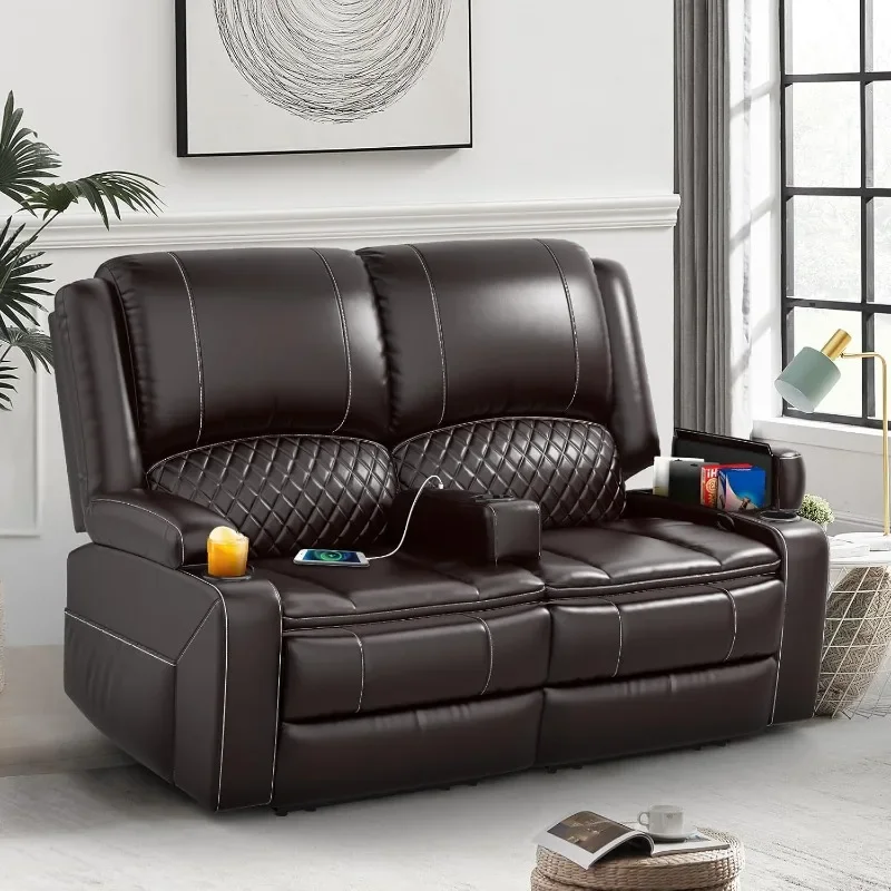 Loveseat Discliner Sofa, manuálne sklamanie Loveseat s odnímateľnou lakačkou, faux kožené kreslo Loveseat pre dospelých s 2-stupňovou