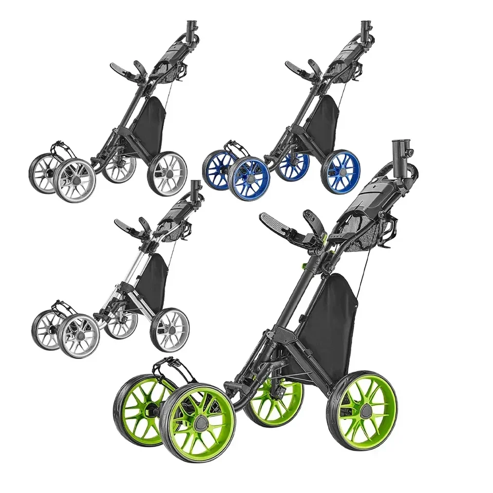 Low MOQ Skladacie ručné dizajn Golf Trolley CART 4 ​​WHEELS GOLF PUSH CART TROLLEY S DRESKOU UMBRELY