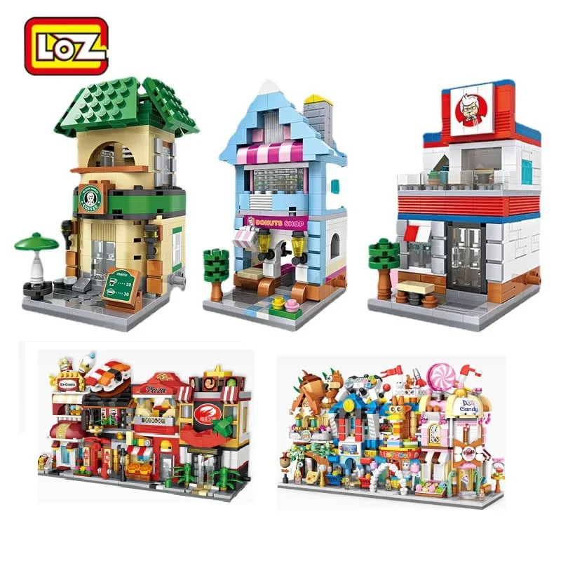 Loz Bloky Zábavné nápady Malé pouličné obchody hračka malá káva Pisa obchod Brinquedos Moc City House Building Building tehly Dievčatá darčeky