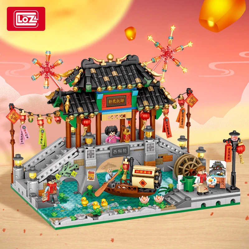 LOZ MALÉ ČASŤ BUDOVANÉ BLAKOVANIE JANGNAN RETRO TEAHOUSE HOOL