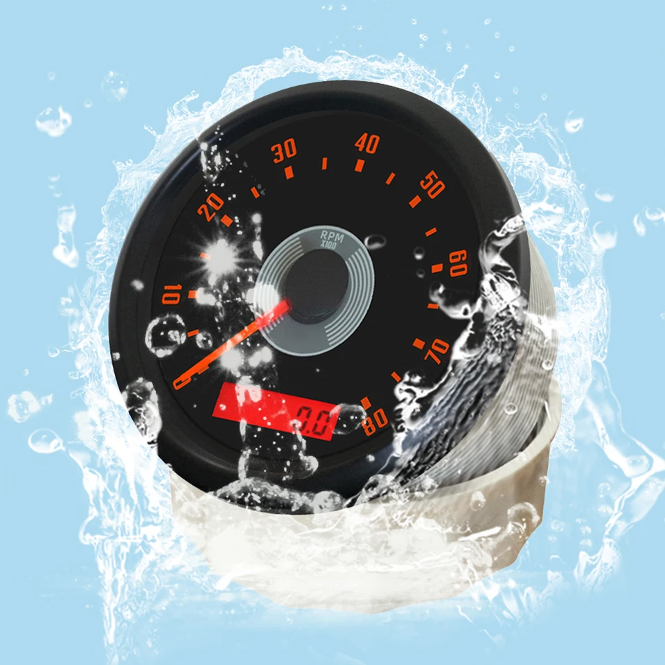 Loď auto Universal 85 mm tachometer 0-8000 ot / min s LED diódou HOODMETER Nastaviteľná červená žltá podsvietenie nepremokavá pre motocykel 9-32V