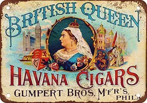 Lplpol britská kráľovná Havana cigary vintage vzhľad reprodukčný kovový plechový znak