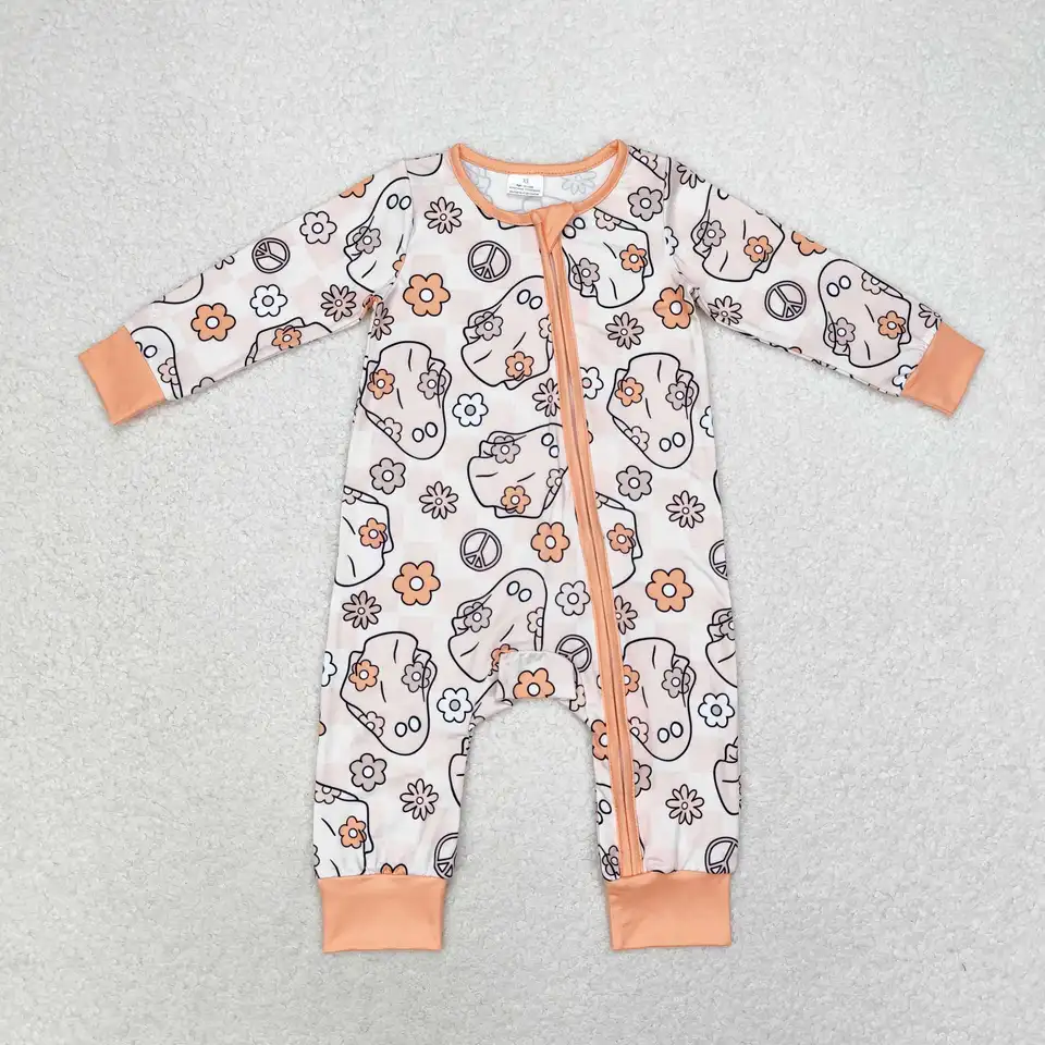 LR0981 Fashion Dievčatá oblečenie batoľa s dlhým rukávom Duch ghost tlat bambus Kids Boutique Romper